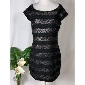Frank Lyman Black Shimmering Silver Striped Mini Bodycon Cocktail Party Dress 12